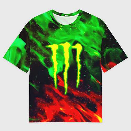 Мужская футболка оверсайз Monster energy огонь лого / 3D-принт – фото 1