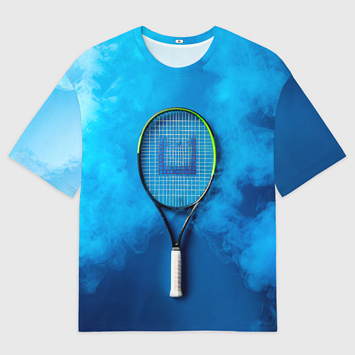 Мужская футболка оверсайз Теннисная ракетка в синем дыму / 3D-принт – фото 1