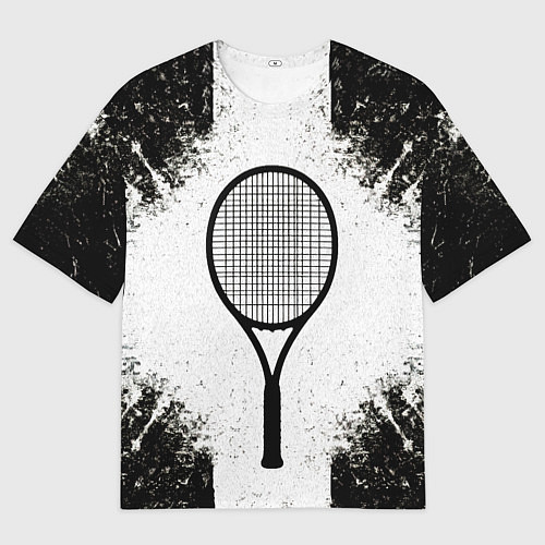 Мужская футболка оверсайз Теннисная ракетка в черно-белом / 3D-принт – фото 1