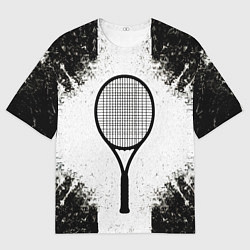 Мужская футболка оверсайз Теннисная ракетка в черно-белом