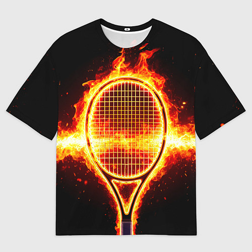 Мужская футболка оверсайз Теннисная ракетка в огне / 3D-принт – фото 1