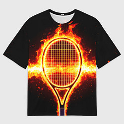 Мужская футболка оверсайз Теннисная ракетка в огне