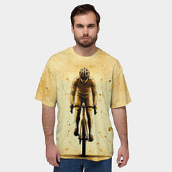Футболка оверсайз мужская Трековый велосипедист на бежевом, цвет: 3D-принт — фото 2