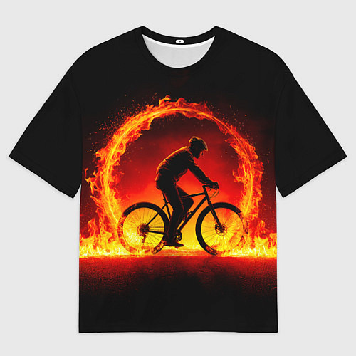 Мужская футболка оверсайз Трековый велосипедист в огне / 3D-принт – фото 1