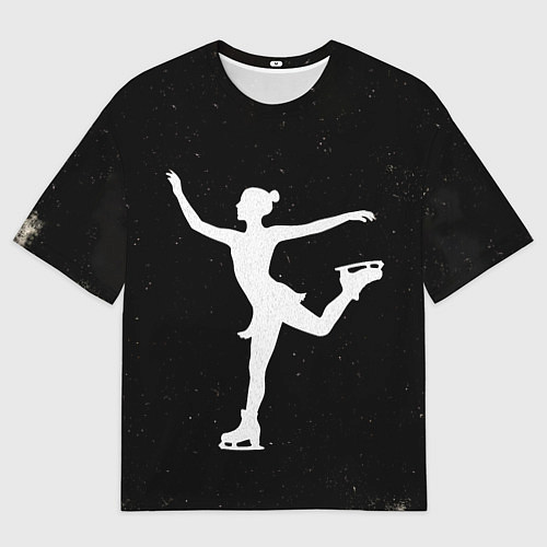 Мужская футболка оверсайз Силуэт фигуристки на черном / 3D-принт – фото 1