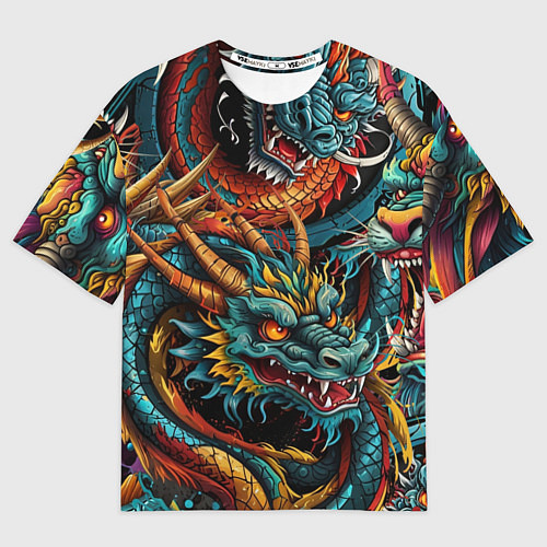 Мужская футболка оверсайз Татуировка дракона ирезуми / 3D-принт – фото 1
