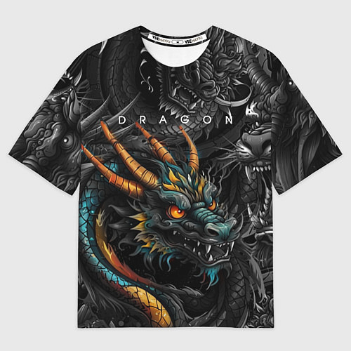 Мужская футболка оверсайз Японский дракон татуировка / 3D-принт – фото 1