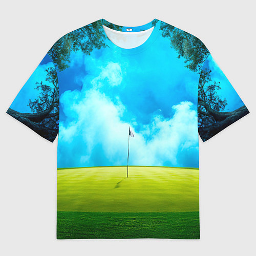 Мужская футболка оверсайз Поле для гольфа в синем дыму / 3D-принт – фото 1