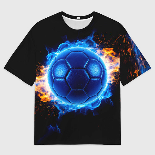 Мужская футболка оверсайз Гандбольный мяч в синем пламени / 3D-принт – фото 1