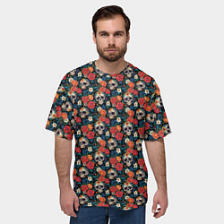 Футболка оверсайз мужская Черепа и цветы Santa Muerte, цвет: 3D-принт — фото 2