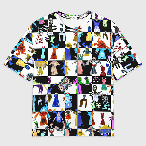 Мужская футболка оверсайз Монстрики на шахматном фоне / 3D-принт – фото 1