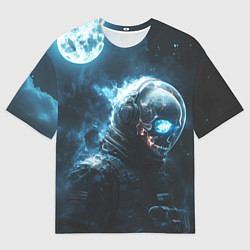 Мужская футболка оверсайз Скелет космонавта и полнолуние