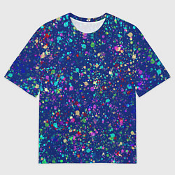Футболка оверсайз мужская Синий с разноцветными брызгами, цвет: 3D-принт