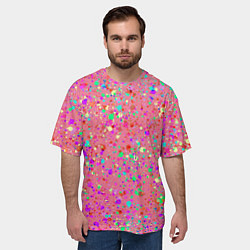 Футболка оверсайз мужская Розовый с разноцветными брызгами, цвет: 3D-принт — фото 2