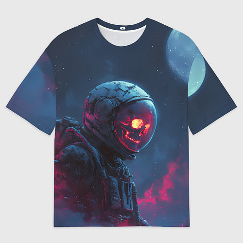 Мужская футболка оверсайз Скелет космонавта под луной / 3D-принт – фото 1