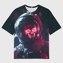 Мужская футболка оверсайз Красный череп в скафандре космонавта