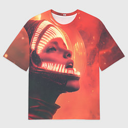 Мужская футболка оверсайз Скафандр Чужого на девушке