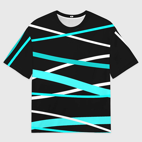 Мужская футболка оверсайз Чёрный с бело-голубыми полосами / 3D-принт – фото 1