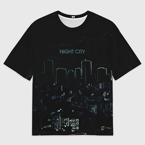 Мужская футболка оверсайз Night city чёрный стилизованный / 3D-принт – фото 1