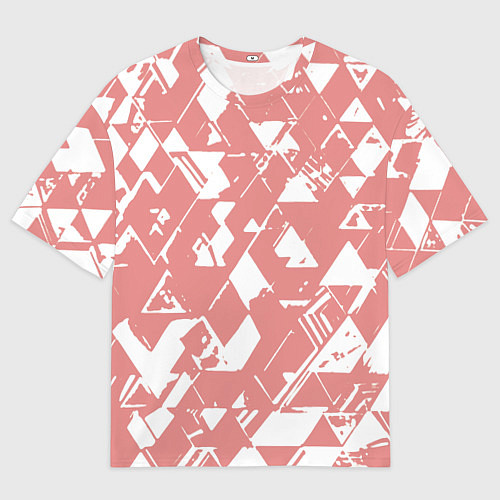 Мужская футболка оверсайз Розовый с белыми вставками абстрактный / 3D-принт – фото 1