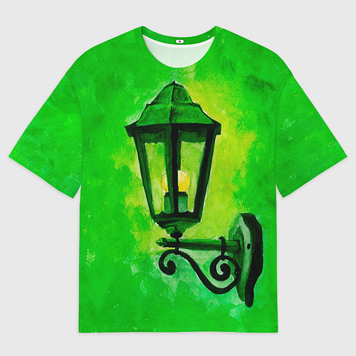 Мужская футболка оверсайз Уличный зелёный фонарь / 3D-принт – фото 1