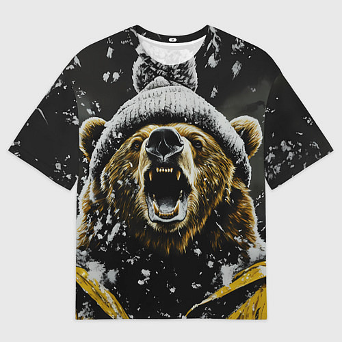 Мужская футболка оверсайз Злой большой медведь зимой / 3D-принт – фото 1
