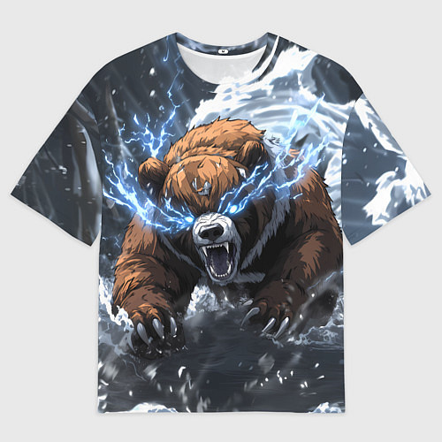 Мужская футболка оверсайз Медведь в молниях и облаках / 3D-принт – фото 1