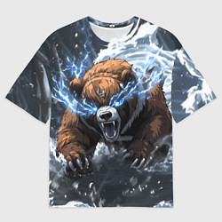 Футболка оверсайз мужская Медведь в молниях и облаках, цвет: 3D-принт
