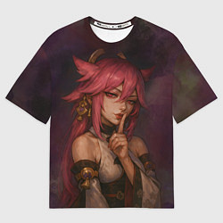 Мужская футболка оверсайз Яэ Мико жрица лисица