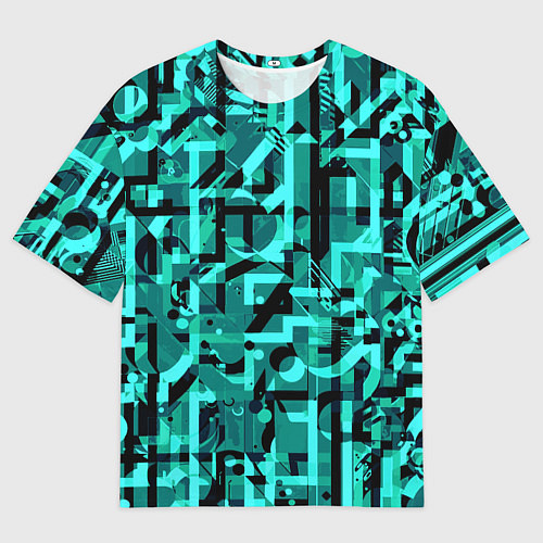Мужская футболка оверсайз Неоновый голубой объёмный эффект / 3D-принт – фото 1