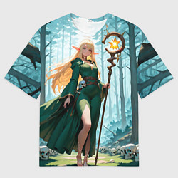 Футболка оверсайз мужская Эльфийская ведьма в лесу среди черепов, цвет: 3D-принт