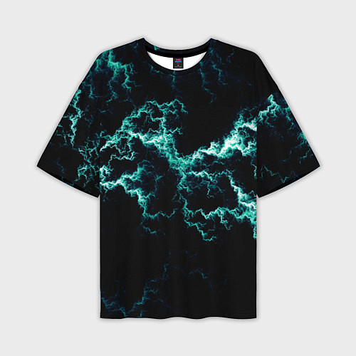 Мужская футболка оверсайз Lightning light blue glow / 3D-принт – фото 1