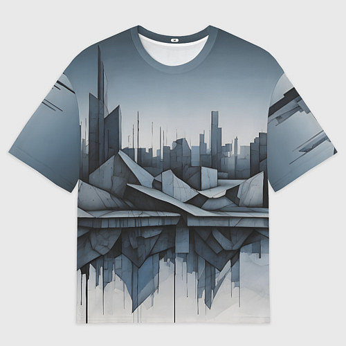 Мужская футболка оверсайз Небоскребы и скалы / 3D-принт – фото 1
