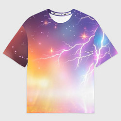 Мужская футболка оверсайз Магический фон с молниями и звездами