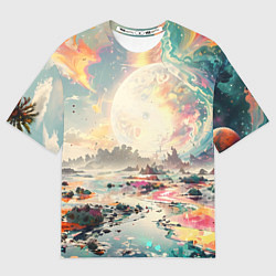 Футболка оверсайз мужская Светлая экзотическая планета, цвет: 3D-принт