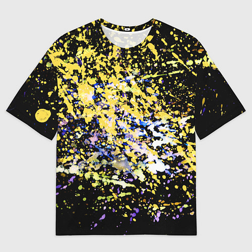 Мужская футболка оверсайз Желто синяя краска на черном / 3D-принт – фото 1
