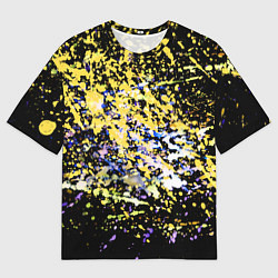 Футболка оверсайз мужская Желто синяя краска на черном, цвет: 3D-принт