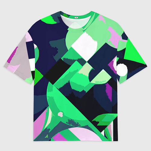 Мужская футболка оверсайз Сине-зелёный геометричная абстракция / 3D-принт – фото 1