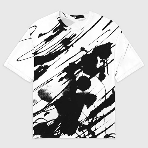 Мужская футболка оверсайз Брызги и штрихи черной краски / 3D-принт – фото 1