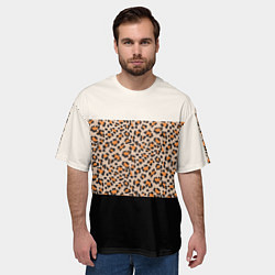 Футболка оверсайз мужская Леопардовый паттерн с черной и бежевой полосой, цвет: 3D-принт — фото 2