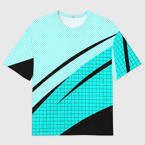 Мужская футболка оверсайз Абстрактный чёрно-голубой с полосами / 3D-принт – фото 1