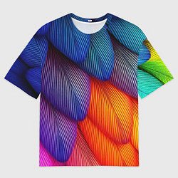 Футболка оверсайз мужская Радужные перья попугая, цвет: 3D-принт