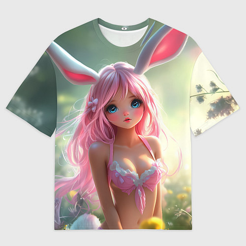 Мужская футболка оверсайз Девушка с ушками зайца / 3D-принт – фото 1