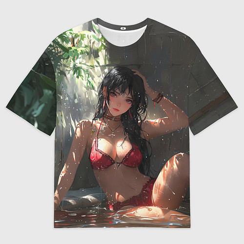 Мужская футболка оверсайз Брюнетка в воде под дождем / 3D-принт – фото 1