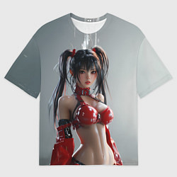 Мужская футболка оверсайз Азиатская девушка в красном латексе