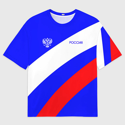 Мужская футболка оверсайз Россия с гербом и цветами флага / 3D-принт – фото 1