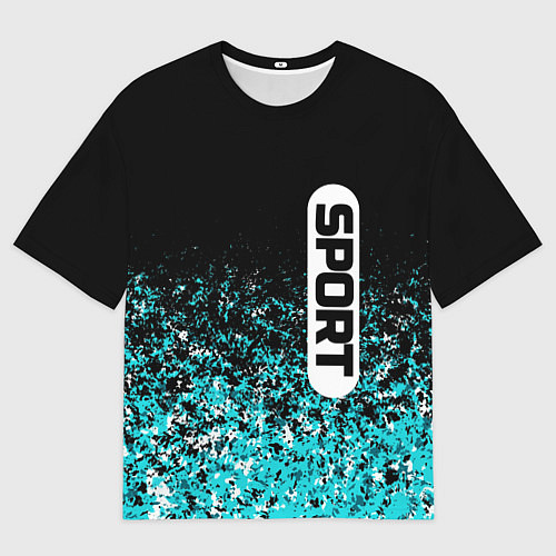 Мужская футболка оверсайз Sport чёрно-голубой пятнистый / 3D-принт – фото 1