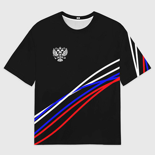 Мужская футболка оверсайз Герб и полосы цветов флага на чёрном / 3D-принт – фото 1