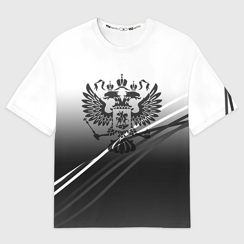 Мужская футболка оверсайз Герб России градиент в полосами серый / 3D-принт – фото 1