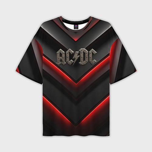 Мужская футболка оверсайз ACDC лого из металла на черно-красной текстуре / 3D-принт – фото 1
